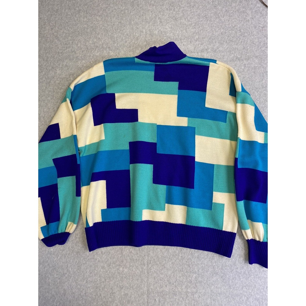 St‎ John Sweater Womens Small Blue Geometric Pullover Abstract Star Hearts Knit - Picture 7 of 12